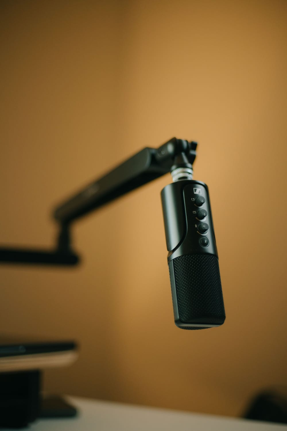 Podcast microphone on a boom arm